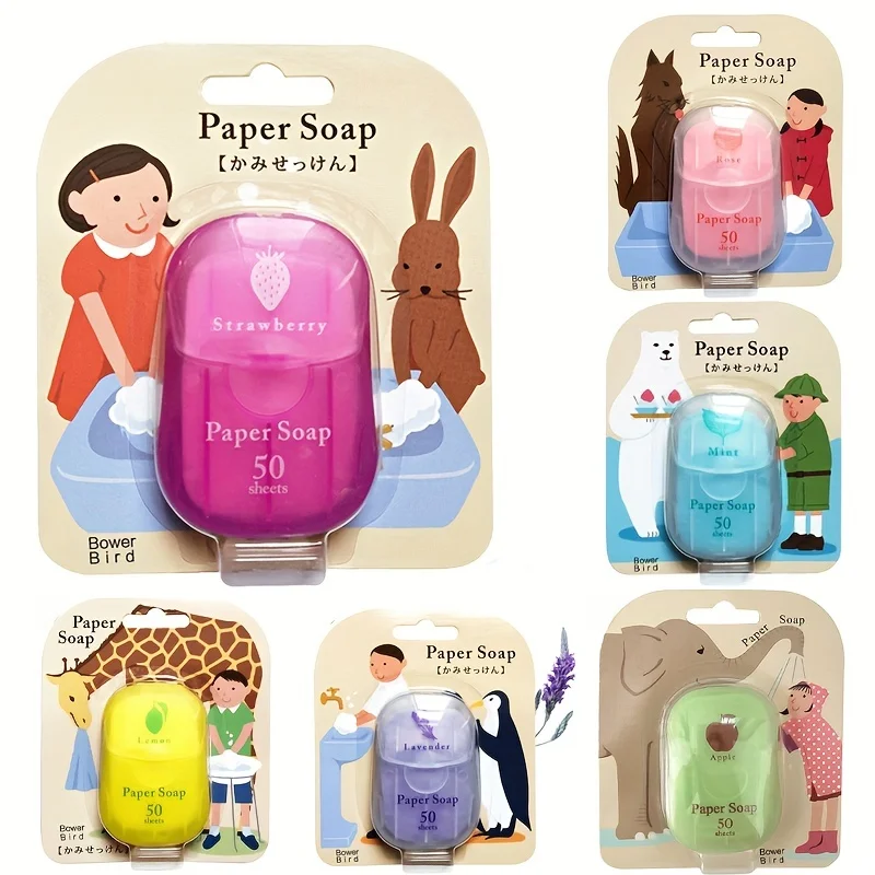 Paper Soap, Portable Soap Tablets, Suction Cardboard Soap, 6 Colors, 6 Flavors, 50 Tablets, Disposable Hand Washing Travel Soap