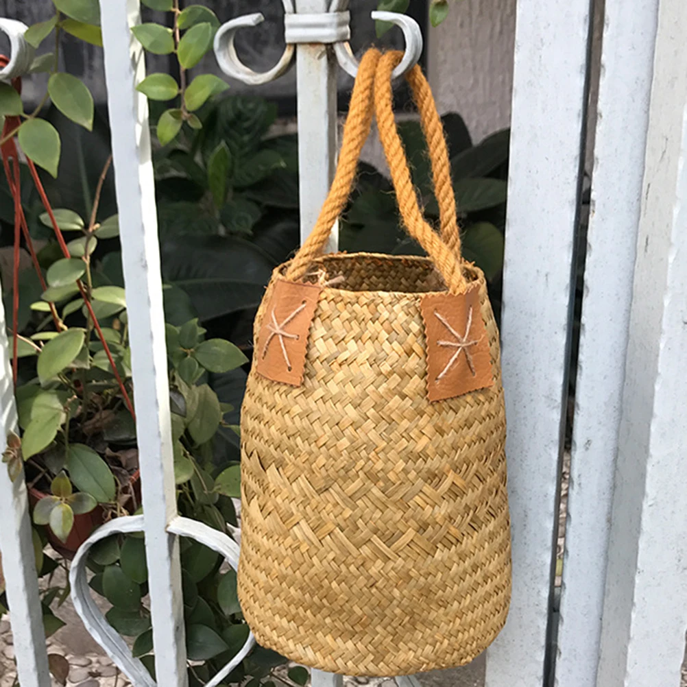 

Seagrass Baskets Woven Flower Pot Storage Basket Braided Handmade Natural Lightweight Plant Pot Desk Balcony Corridor