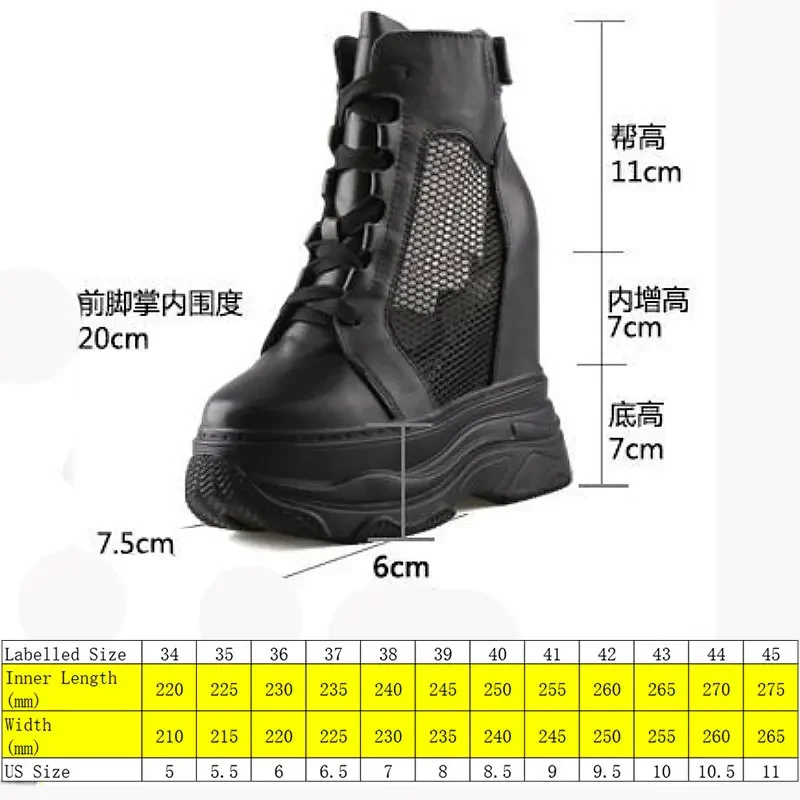 Krasovki 4cm New Air Mesh Mid Calf Thick Heels Platform Wedge Fashion Summer Hollow Women Boots Genuine Leather Breathable Shoes