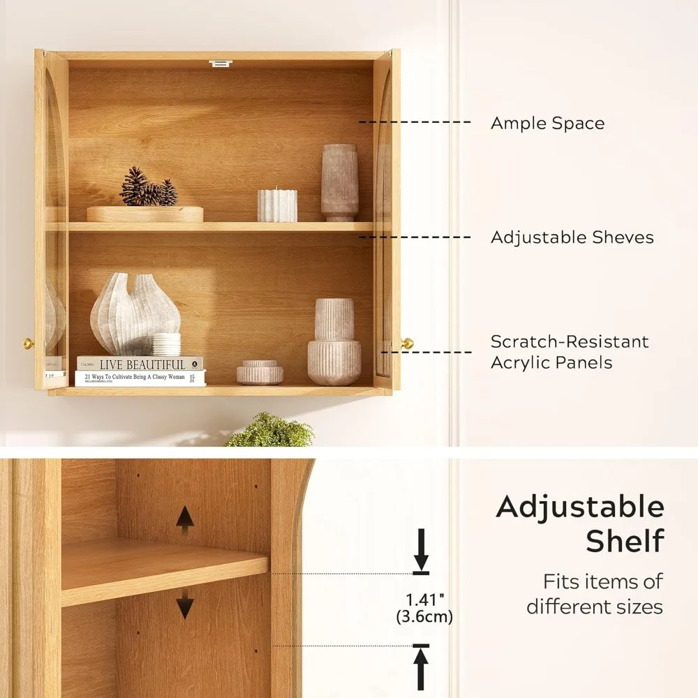 خزانة تخزين فوق الحوض مع باب أكريليك مقوس ورف قابل للتعديل