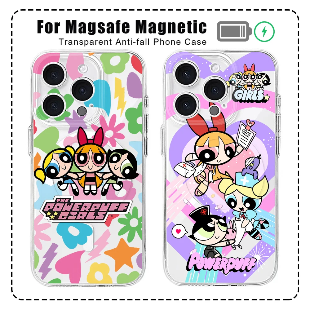 Cool Girl P-Powerpuffs For Magesafe Magnetic Phone Case for Samsung Galaxy S25 S24 S23 S22 S21 Ultra Plus 5G S20 FE Clear Cover