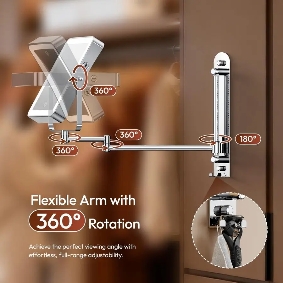 Adjustable Wall Mounted Lighted Makeup Mirror with Lights, 10X Magnifying Mirror for Bathroom, 7in Slide Rail and 360 Extended A