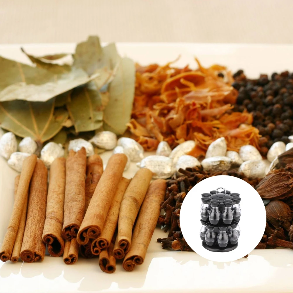 

16 шт., вращающаяся полка для банок для специй, набор кухонных контейнеров для приправ, держатель для соли, перца, сахара, стильный герметичный горшок для приправ