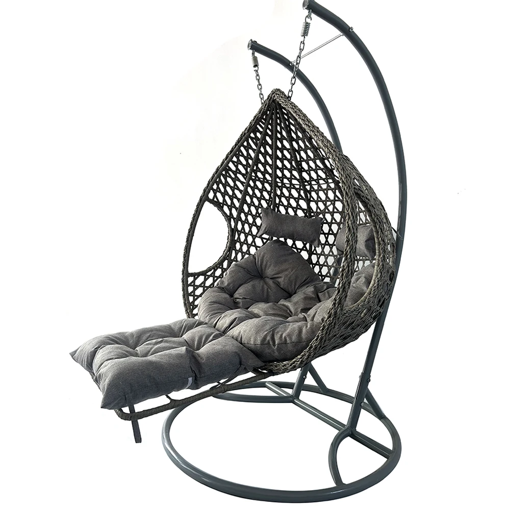 PE Rattan Metal Stand Patio Hanging Swing Egg Chair Double Seated Garden Outdoor Wicker Cocoon