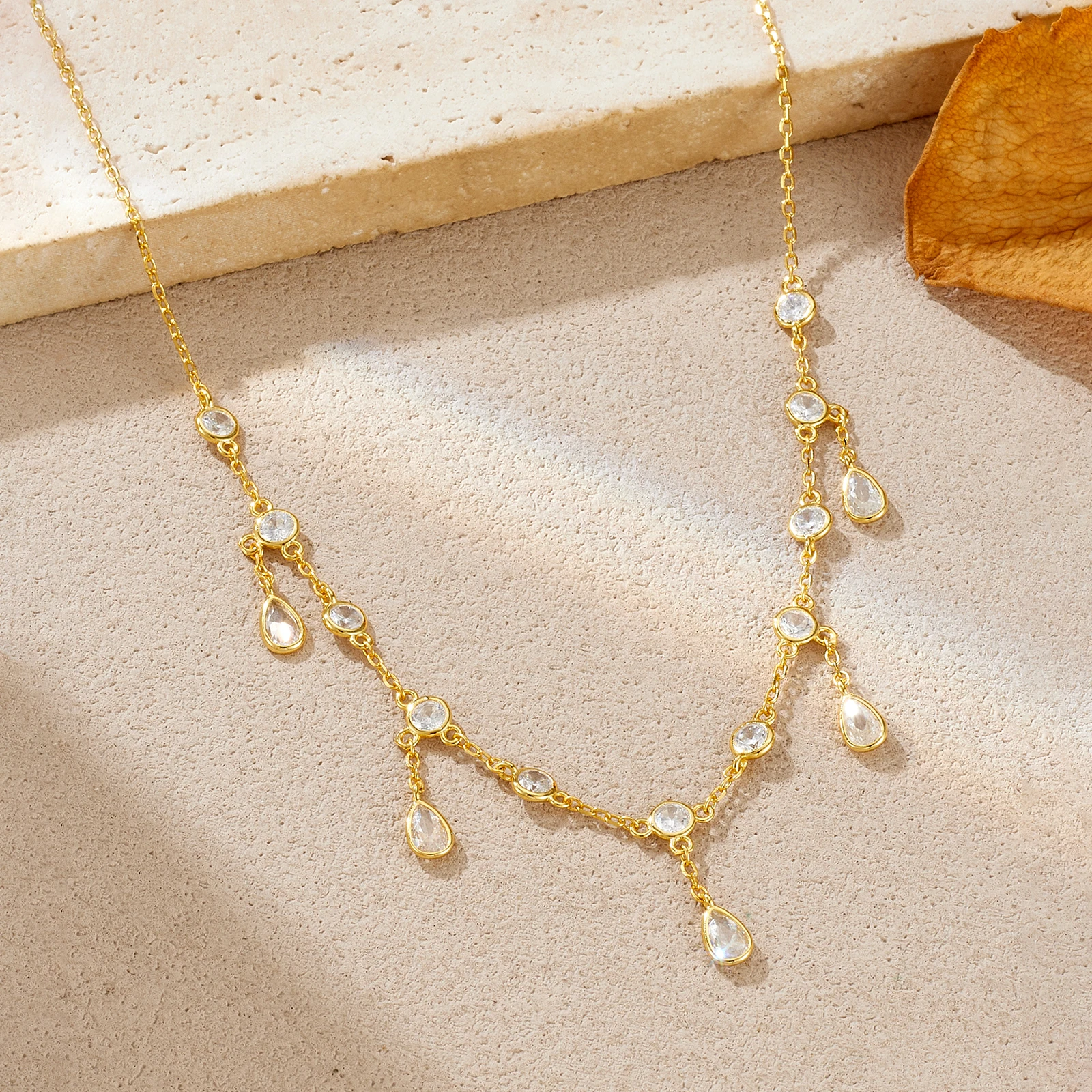 ANDYWEN 925 Sterling Silver Pear Shape Round CZ Zircon Stackable Necklace Set 2025 Women Fashion Casual Daily Jewelry Gift