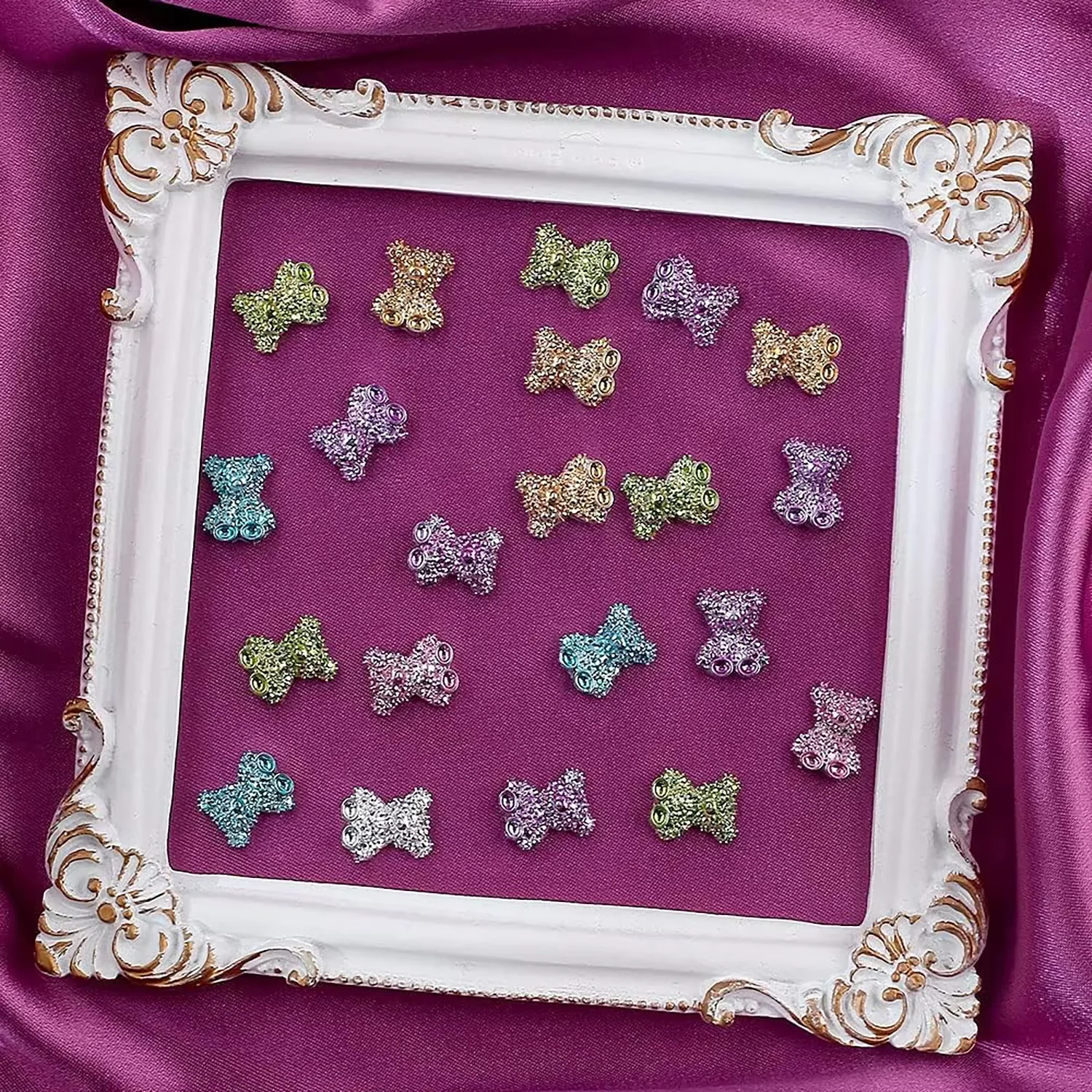 60PCS 컬러 3D 곰 다이아몬드 네일 만화 액세서리, DIY 네일 아트, 전화 케이스, 물병, 수공예품, 사진에 적합