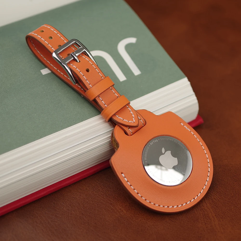 For Apple Airtag Case Leather Keychain Protective Key Ring Tracker Locator Device Anti-lost for Air Tag Case