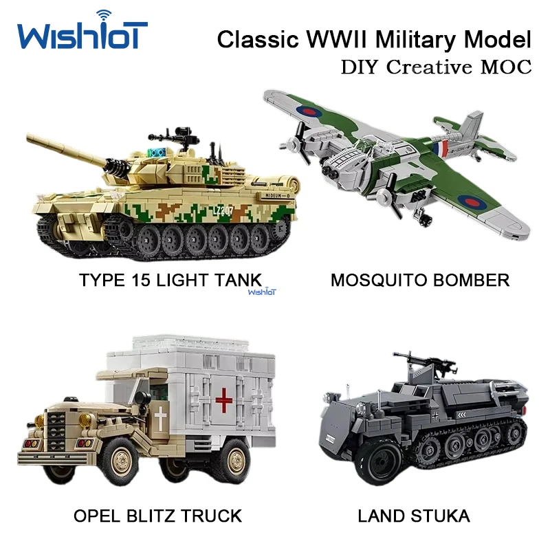 

Military WW2 MOC Army Main Battle Tank Armored Vehicle Fighter Soldiers Building Blocks Bricks Set For Children Boys Toys