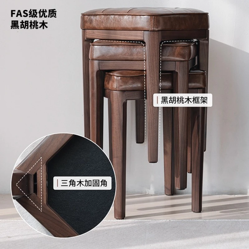 เก้าอี้ไม้เนื้อแข็ง วางซ้อนกันได้สําหรับใช้ในบ้าน กระเป๋านุ่มแบบม้านั่งเรียบง่าย