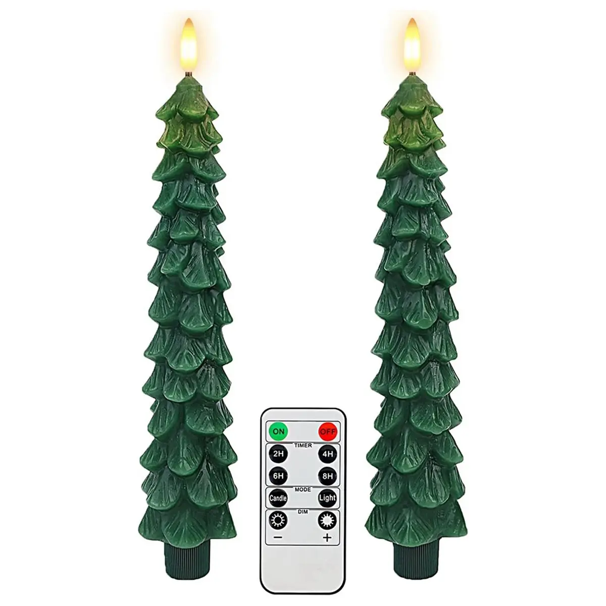 Velas de árvore de Natal com temporizador remoto, 2 peças de velas cônicas LED sem chama Bateria, castiçais de Natal cerosos verdes
