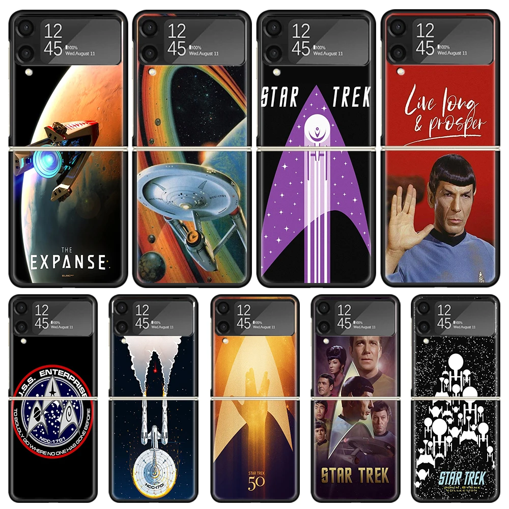 Star Movie T-Trek Black Phone Cases for Samsung Z Flip 6 5 4 3 Luxury Hard Galaxy ZFlip6 Flip5 Flip4 Flip3 Mobile Shell Cover