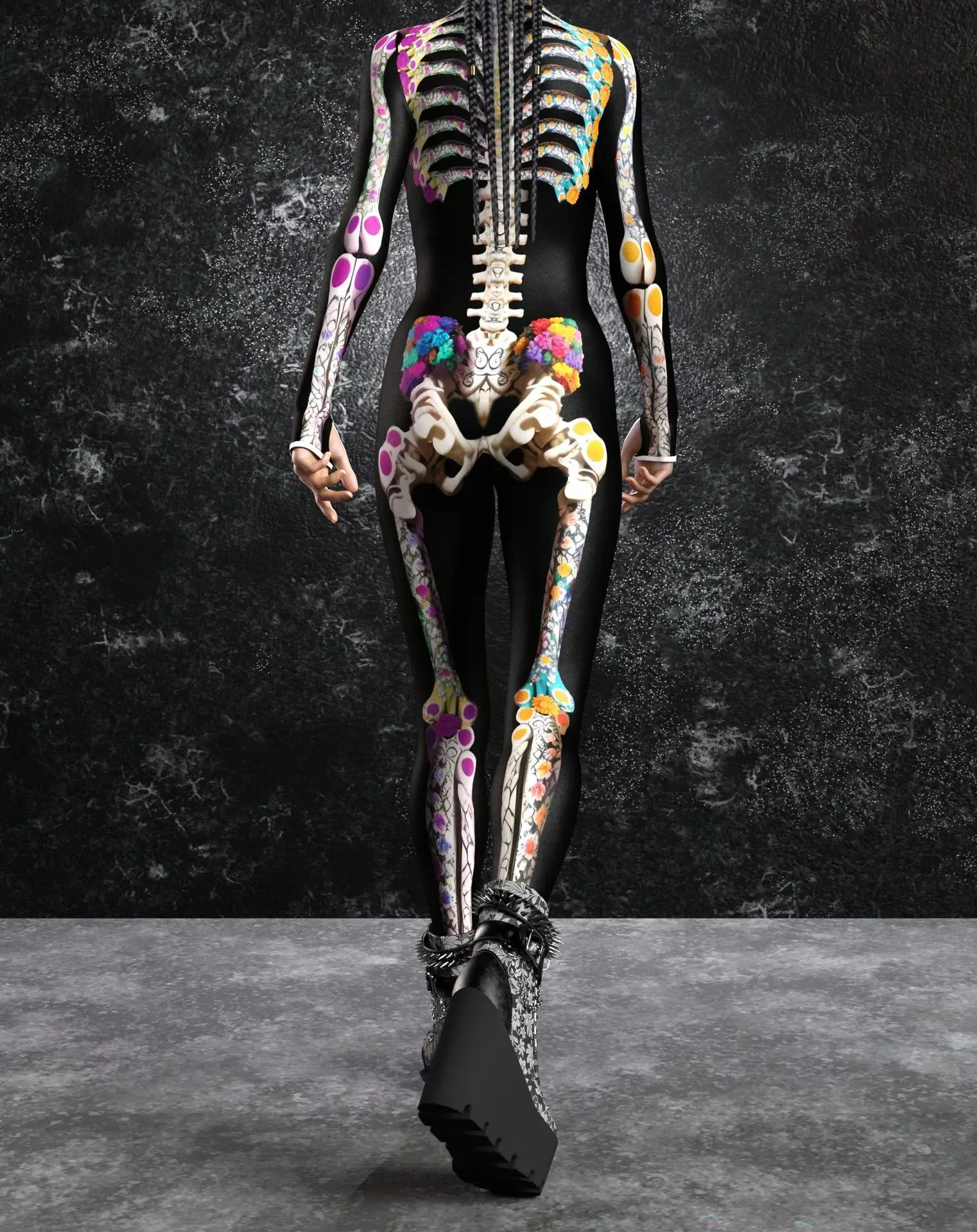 Halloween-Horror-Party Damen Sexy Mehrfarbiger Totenkopf-Print Jumpsuit Kleidung für Feiertagspartys, Maskenbälle und Bühnenauftritte – Detail 22