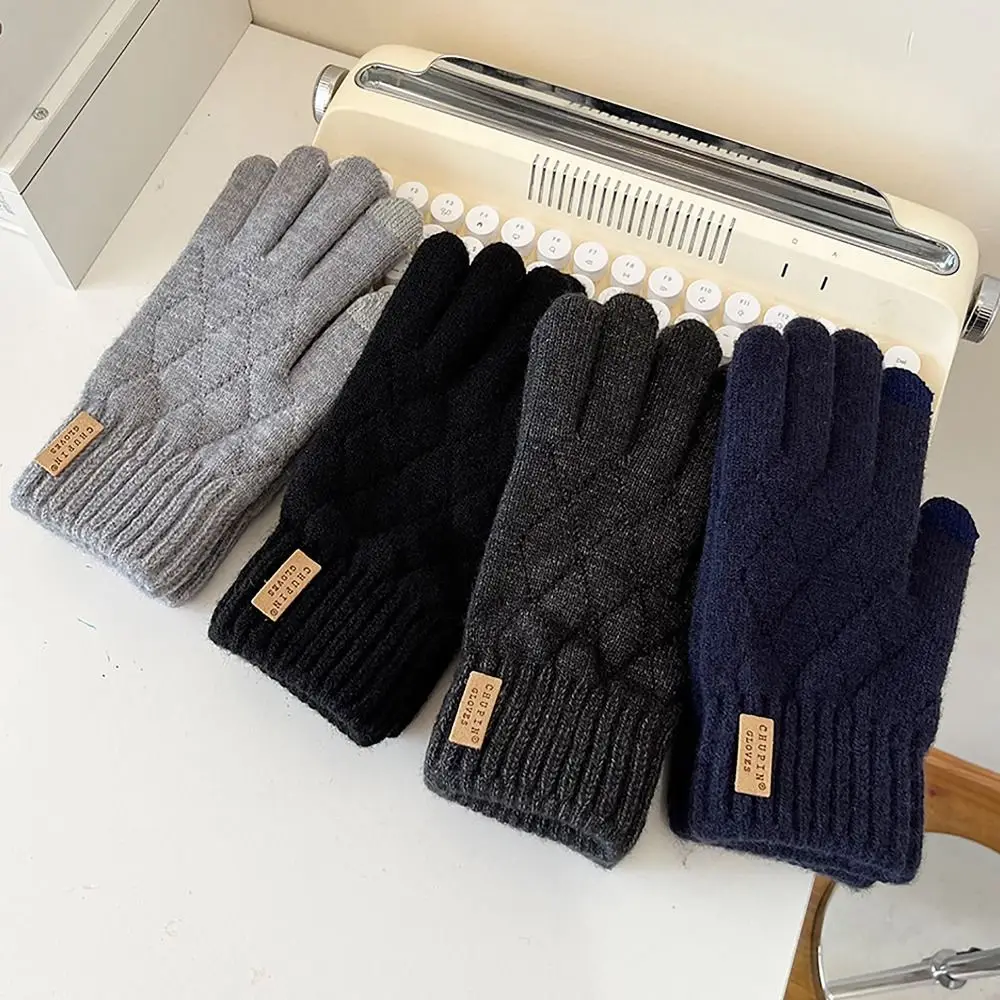 Fashion Knitted Wool Finger Gloves Screen Touchable Korean Style Winter Gloves Thicken Hand Warmer For Woman Girls
