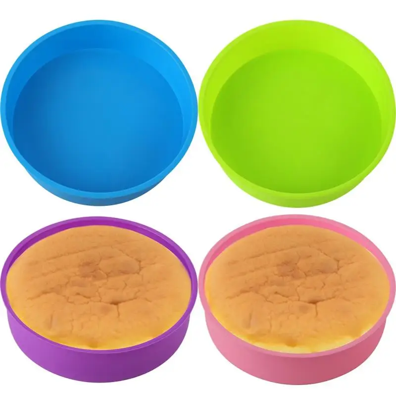 4Pcs Round Cake Pan Soft Silicone Baking Molds Bakeware Pans Non-Stick Quick Release Cake Molds Microwave Freezer Safe Bakeware