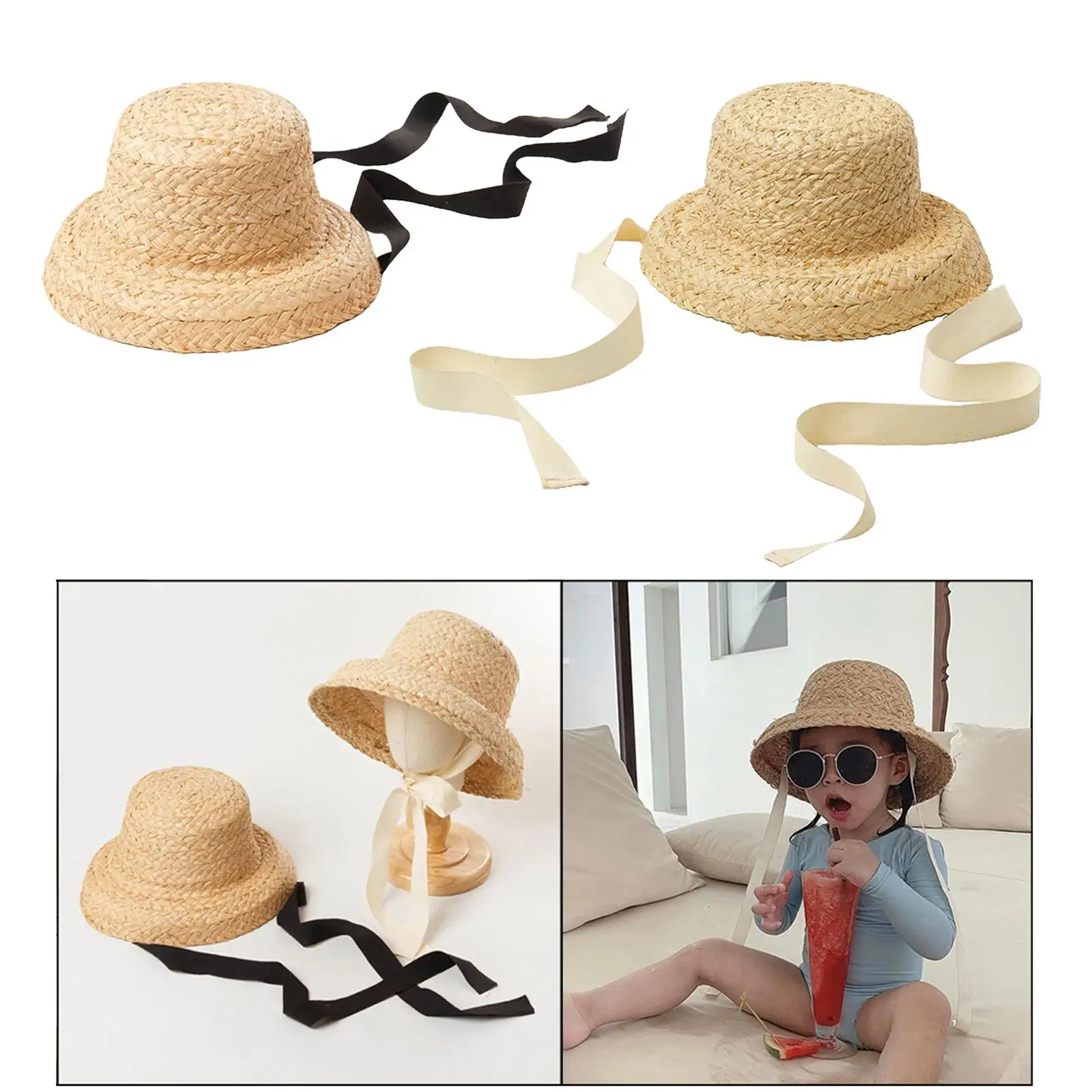 Fashion Kids Straw Hat Summer Travel Sun Hat W/ Adjustable Tie Kids Sun Hat Cap Park Walking Camping Hiking