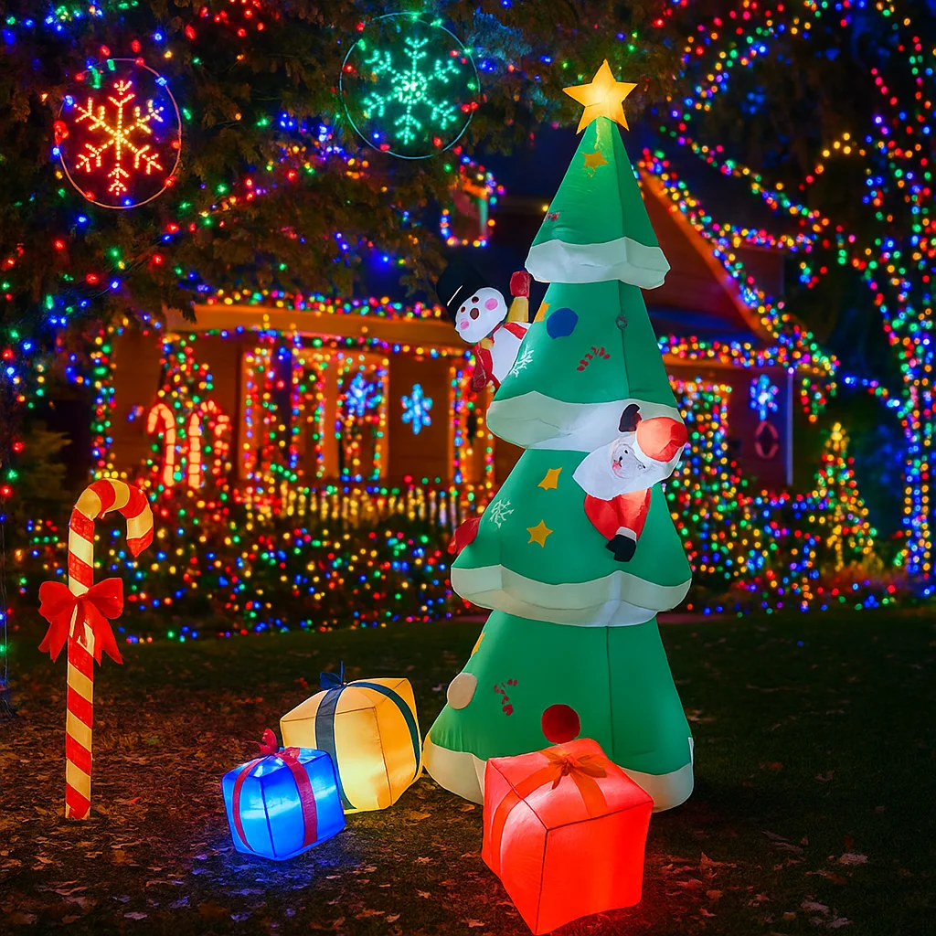 2.5M/8.2FT 크리스마스 장식품 풍선 장난감 산타클로스 눈사람 트리 선물 상자 집 마당 크리스마스 장식 LED 크리스마스 장난감