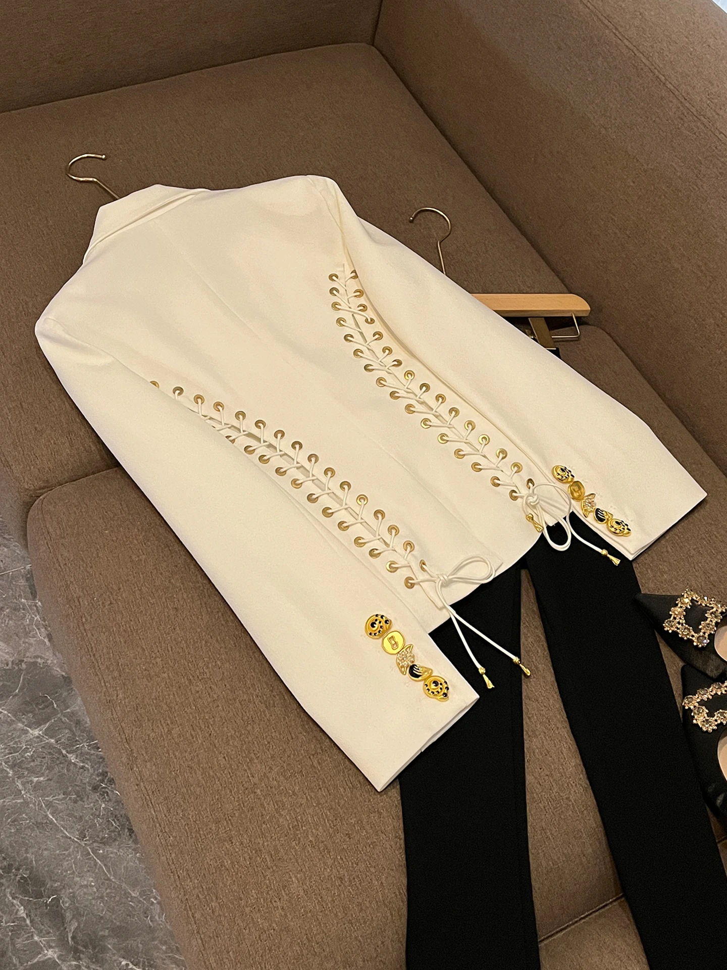 Commute Sle femmes coupe ajustée ort Sve costume Long Jaet automne hiver nouveauté couleur Pure haut de gamme sensation OK22