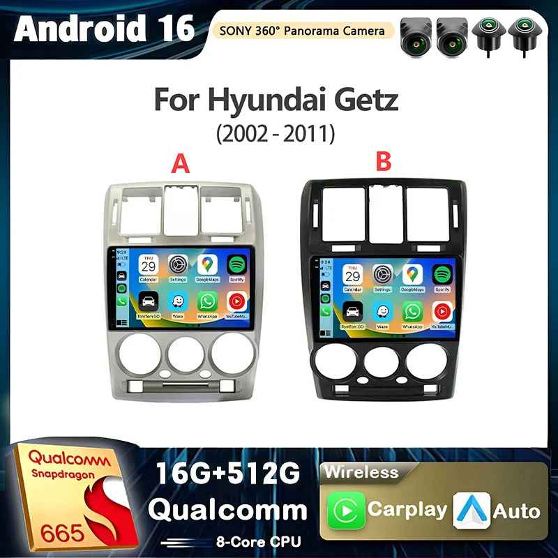 Android 16 Carplay Auto For Hyundai Getz 2002 2003 2004 - 2010 2011 Radio Player Multimedia Stereo Navigation DSP Video GPS