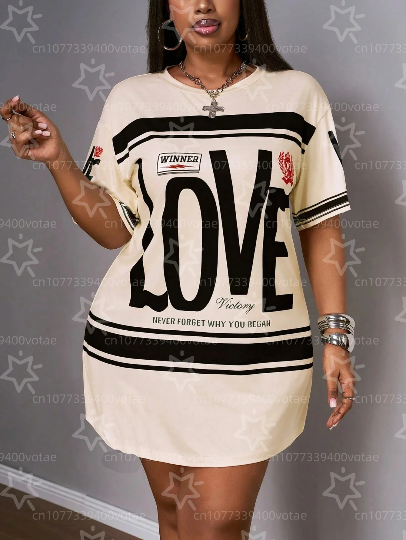 

Plus Size LOVE Design Pattern Printed T-shirts Dress Summer Fashionable High Quality Short Sleeved Casual Sports Pullover Dress
