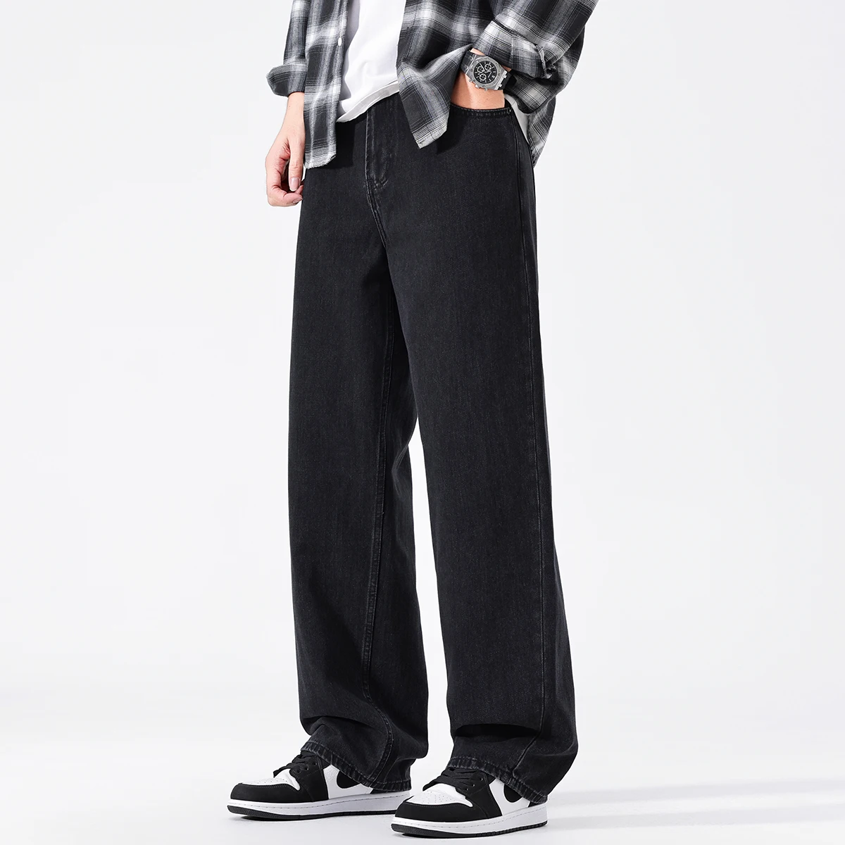 Jeans retrò neri da uomo 2025 autunno e inverno nuovi pantaloni casual di marca marea dritta allentata N Wash