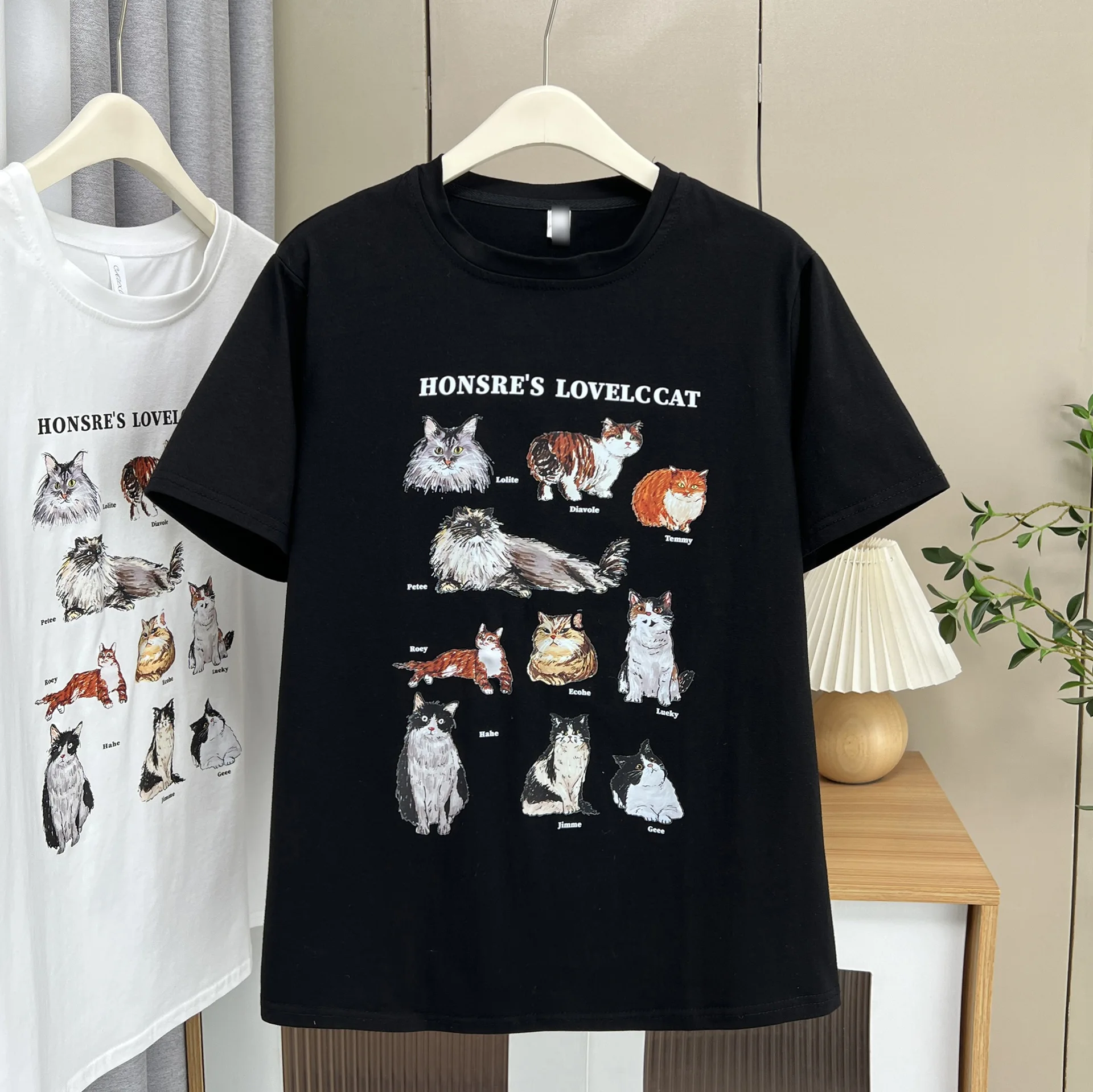 

2025 Summer New Top Plus Size Women's Tees Casual Printed Cartoon Cat short-sleeved T-shirt 6222