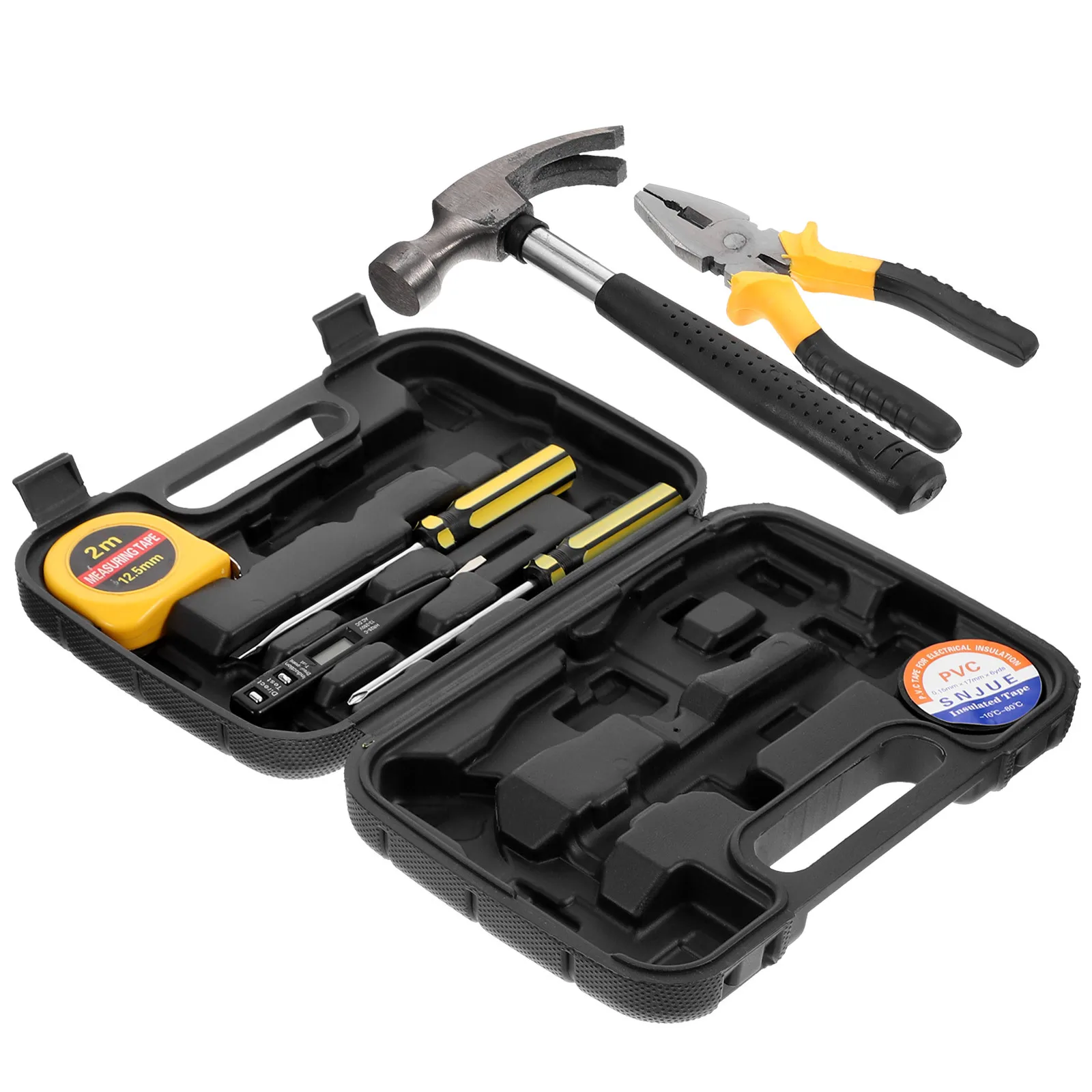 1 مجموعة أداة صندوق المدمجة دائم متعدد الاستخدام مجموعة أدوات صغيرة المنزلية السيارات السيارات إصلاح مفك المطرقة كماشة قياس