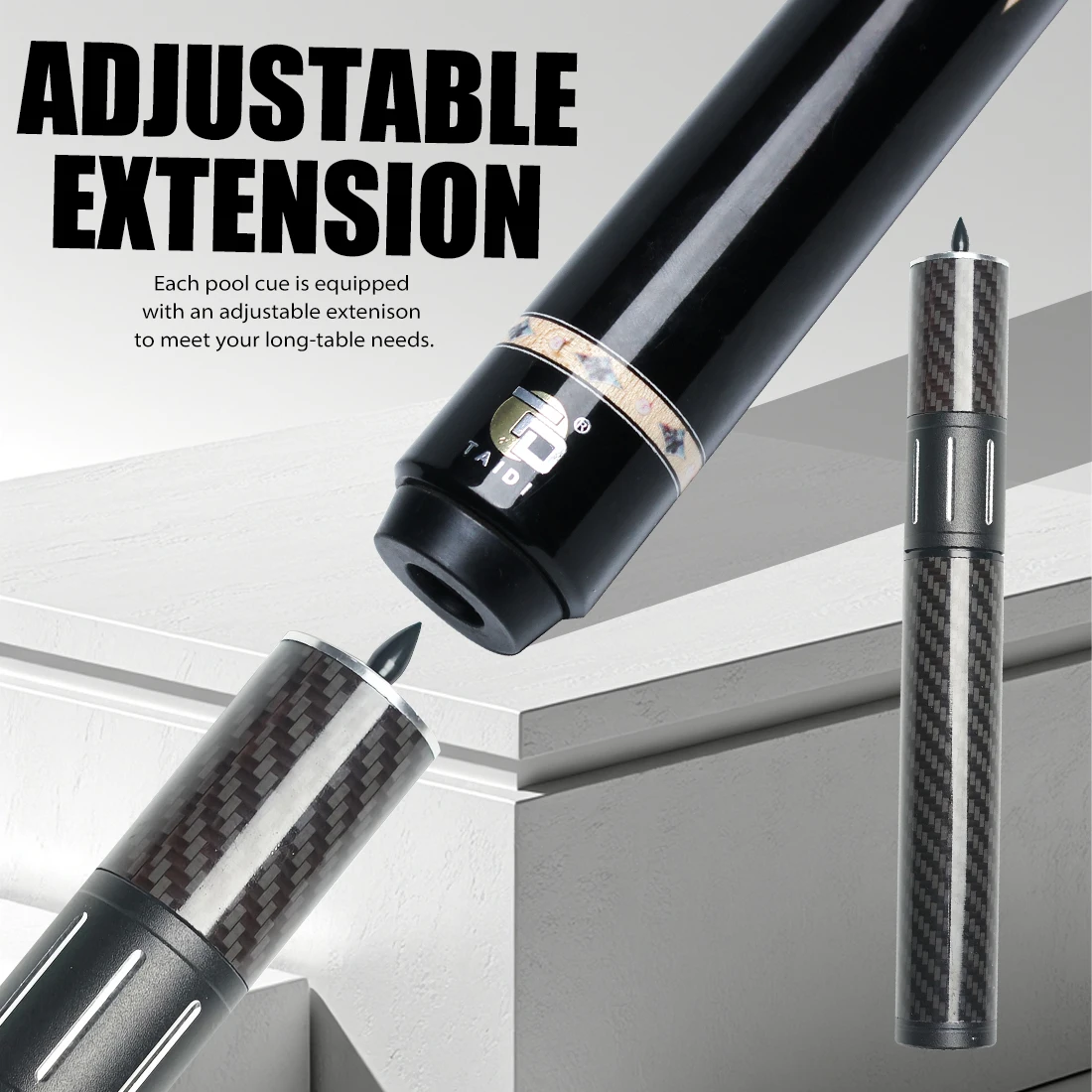 TAIDI Carbon Fiber Pool Cue Stick Professional Pool Sticks  12.5mm Tip Low Deflection Shaft Billiard Cues with Adjustable Extension ( Pro Taper)
