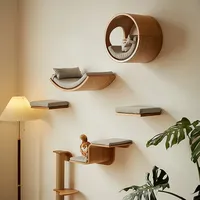 Wall-Mounted Cat Climbing Shelf Wooden Cat Tree Cat Scratching Post Jumping Platform Hide House Grinding Claws Toy Pet Furniture