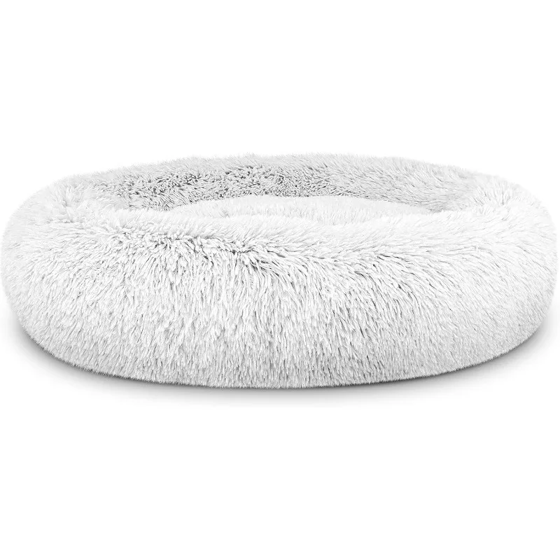 The Dog’s Bed Sound Sleep Donut Dog Bed, Medium Ice White Plush Removable Cover Calming Nest Bed