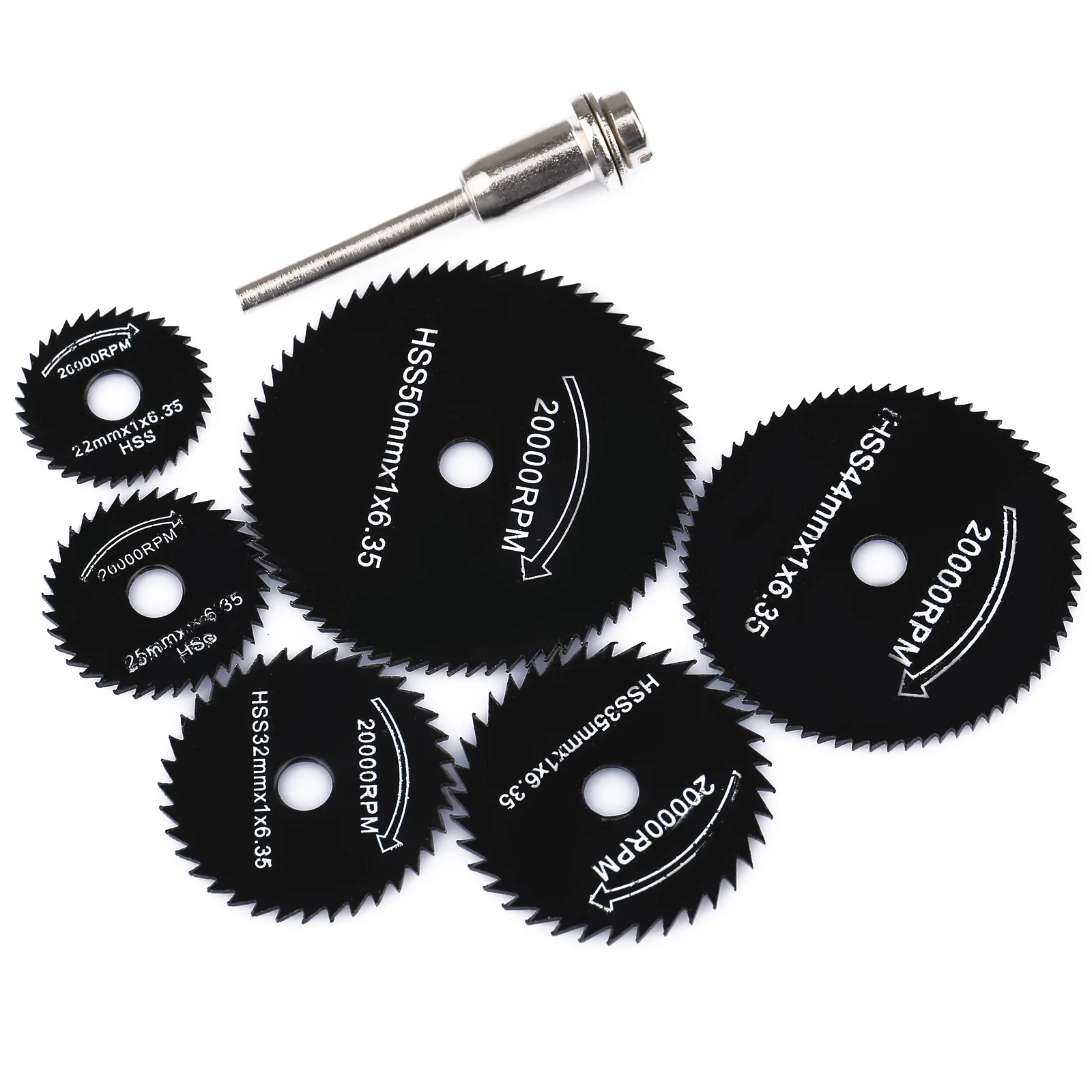 6PCS HSS Mini Circular Saw Blades Cutting Disc Mandrel for Wood Metal Dremel Rotary Tools w/ 1 Mandrel Wood Cutting Saw Disc