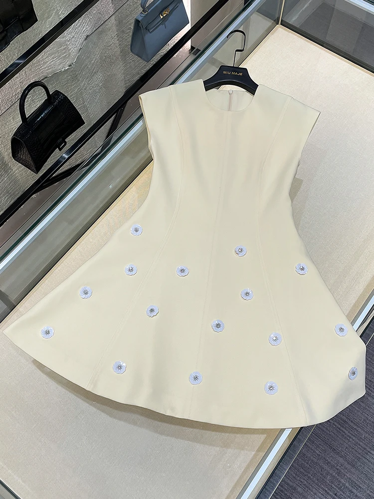 Hoge taille A-lijn Dr zonder Sves Bloemen verfraaid iny Pailletten Taille-kalkende Franse Sle Zomer Dr