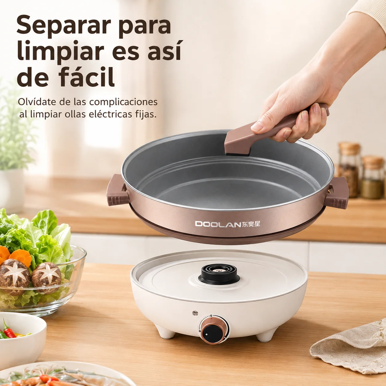 Olla eléctrica desmontable para hot pot, 30cm 1350W para cocina doméstica