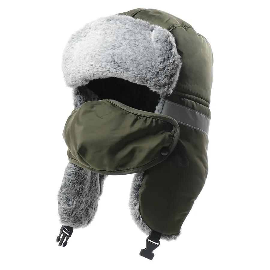 Men's Winter Lei Feng Hats Russian Ushanka Hat for Outdoor Warm Thicken Earflap Hat Windproof Snow Caps with Reflective Strips