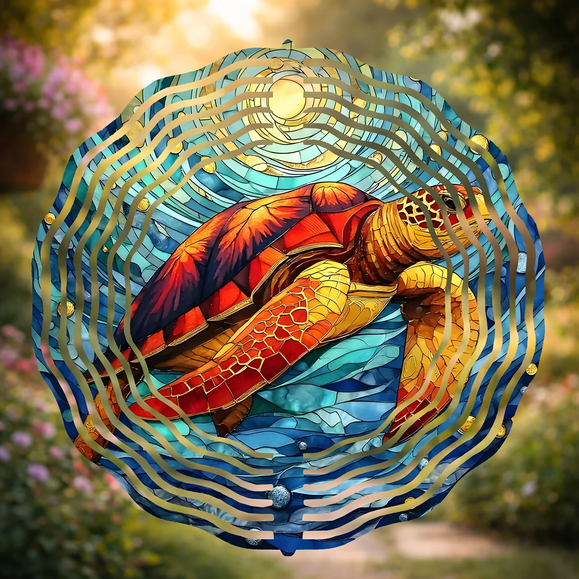 Poppica Art Sea Turtle Wind Spinner 360° Rotating Metal Wind Spinner for Yard Garden Outdoor Beach Decor
