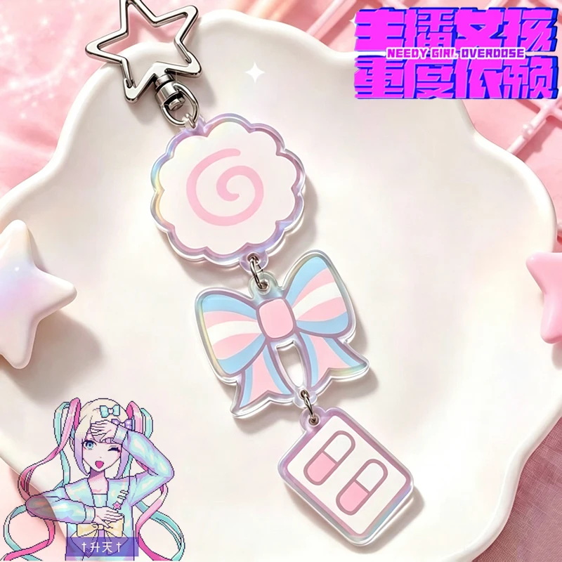 Game NEEDY GIRL OVERDOSE Rain Ame KAnge Narutomaki Cosplay Keychain Kawaii Acrylic Pendant Keyring Key Chain Bag Accessory Prop