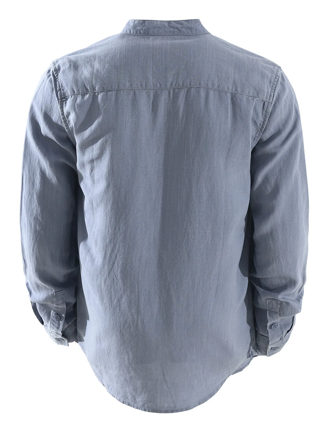 Pure Color Silk Linen Long Sleeve Shirt Men's New Style Lenzing Linen Blend Casual Wear Stand Collar Breathable Lightweight