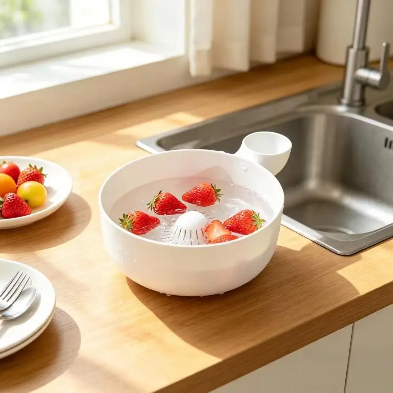 1PC Swirling Berry Washing Bowl, Self-Spinning Fruit & Vegetable Washer With Drain 360° Vortex Cleaning Kitchen Colander Tool