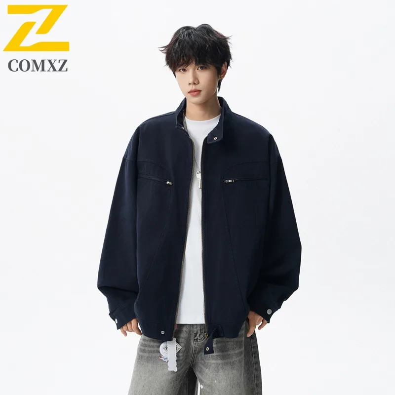 

COMXZ ​​2025 New Men's Workwear Inspired Coat Washed Denim Jacket Relaxed Fit Street Style Lightweight Autumn Waterproof Top​​