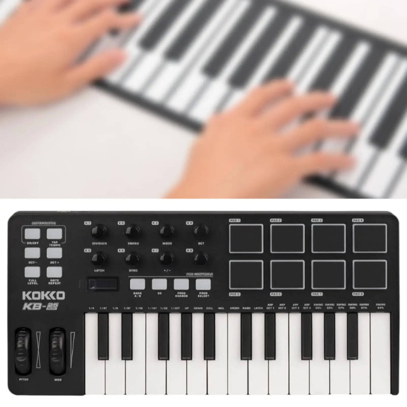 

MIDI Keyboard Controller Compact Digital Piano Controller MIDI Pad Beat Maker Machine with 8 Drum Pads for Beginner Performance