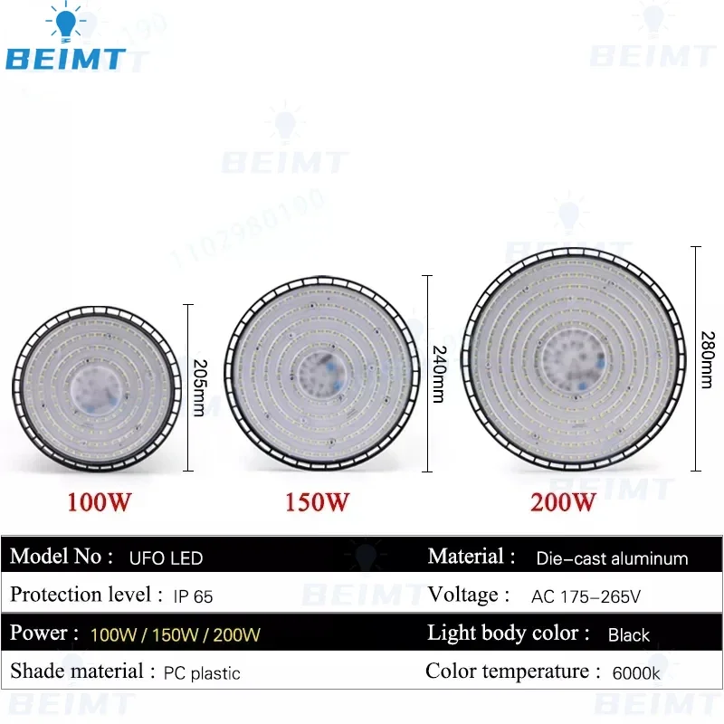 Imagem -06 - Ufo High Bay Light Iluminação Industrial Led para Garagem Ginásio Fábrica Armazém Impermeável 1200lm 200w 4500k 6000k 100w 150w Ip65