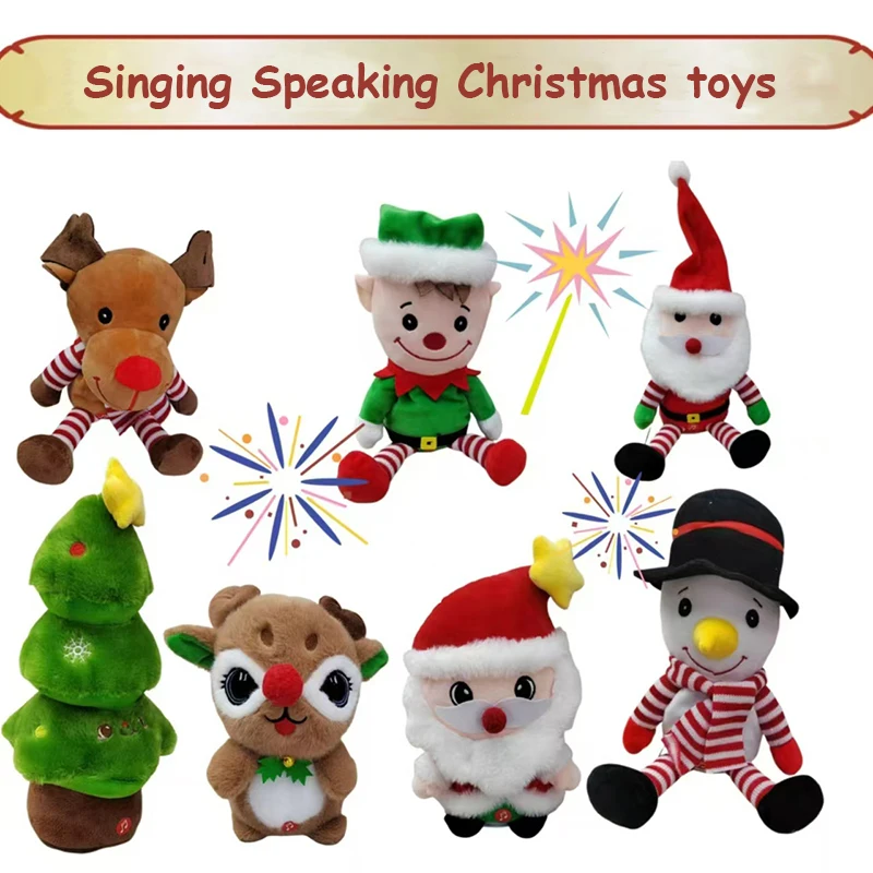 Christmas Santa Electric Toys Singing Speaking Plush Santa Claus Toys Repeat What You Said Christmas Gift for Kids Children