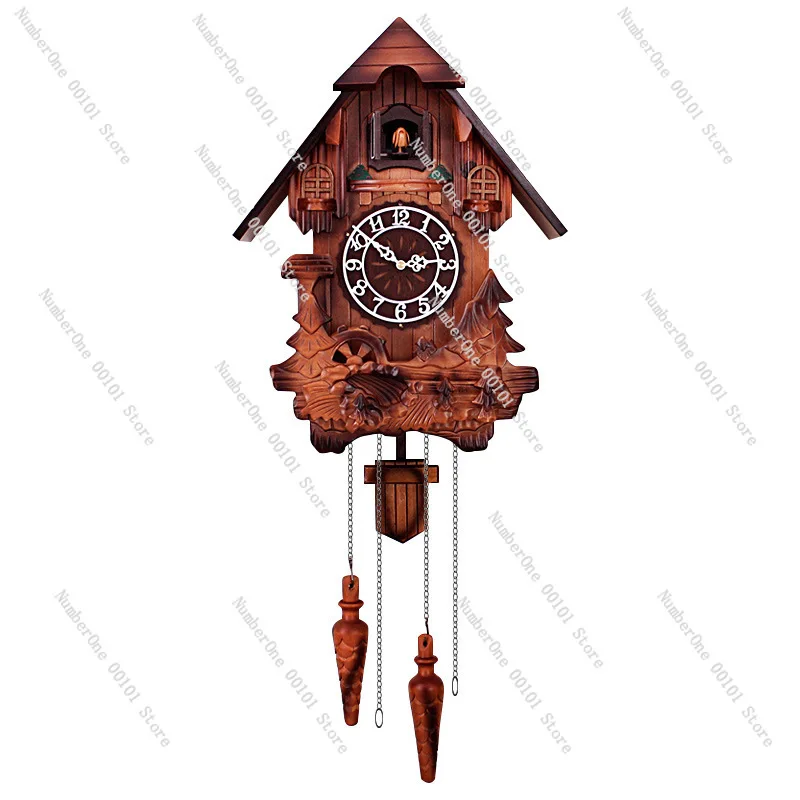 Creative Solid Wood Hand Carved Cuckoo Wall Clock Kids Musical Hourly Chime Pendulum Hanging Timepiece Artistic Home Decor