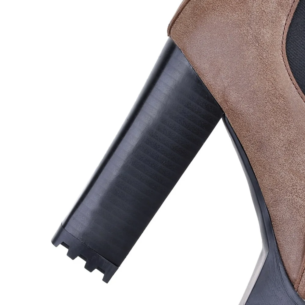 Fashion Ankle Boots for Women Platform Round Toe High Heels Short Boot Female Punk PU Grey Brown Vintage Autumn Winter Shoes