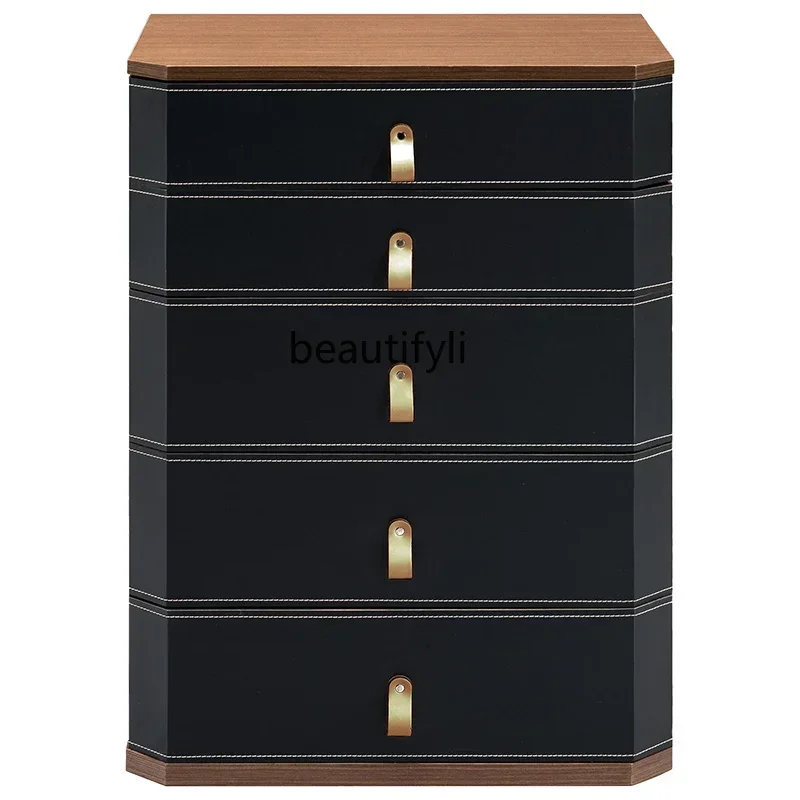 

Italian minimalist chest of drawers modern minimalist saddle leather storage locker bedroom light luxury, chest of drawers