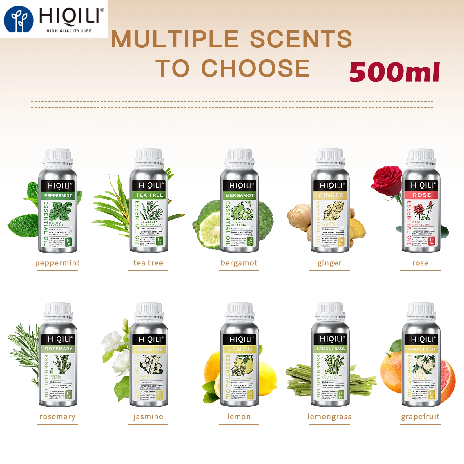 

HIQILI 500ML Large Capacity Essential Oill Avender/Eucalyptus/Vanilla/Rose/Frankincense/Sandalwood，For Diffuser / Humidifier