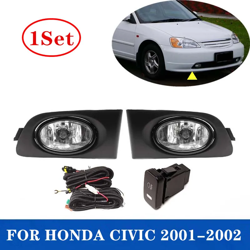 1Set Car Front Bumper Fog Lamp Assembly Kit Set For HONDA CIVIC 2001 2002 With Wire and Switch