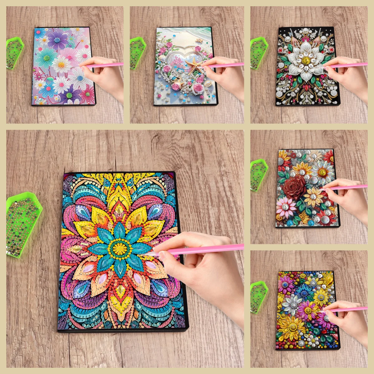 1 DIY Floral Diamond Art Painting Set, PU Leather Crystal Rhinestone Notebook Magazine, A Unique Gift for Friends