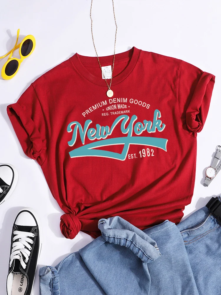 

Fashion Letter Street City New York Est.1982 Tee Top Aesthetic Round Neck Tee Shirt Hipster T-Shirts Vintage Soft Women Tshirt