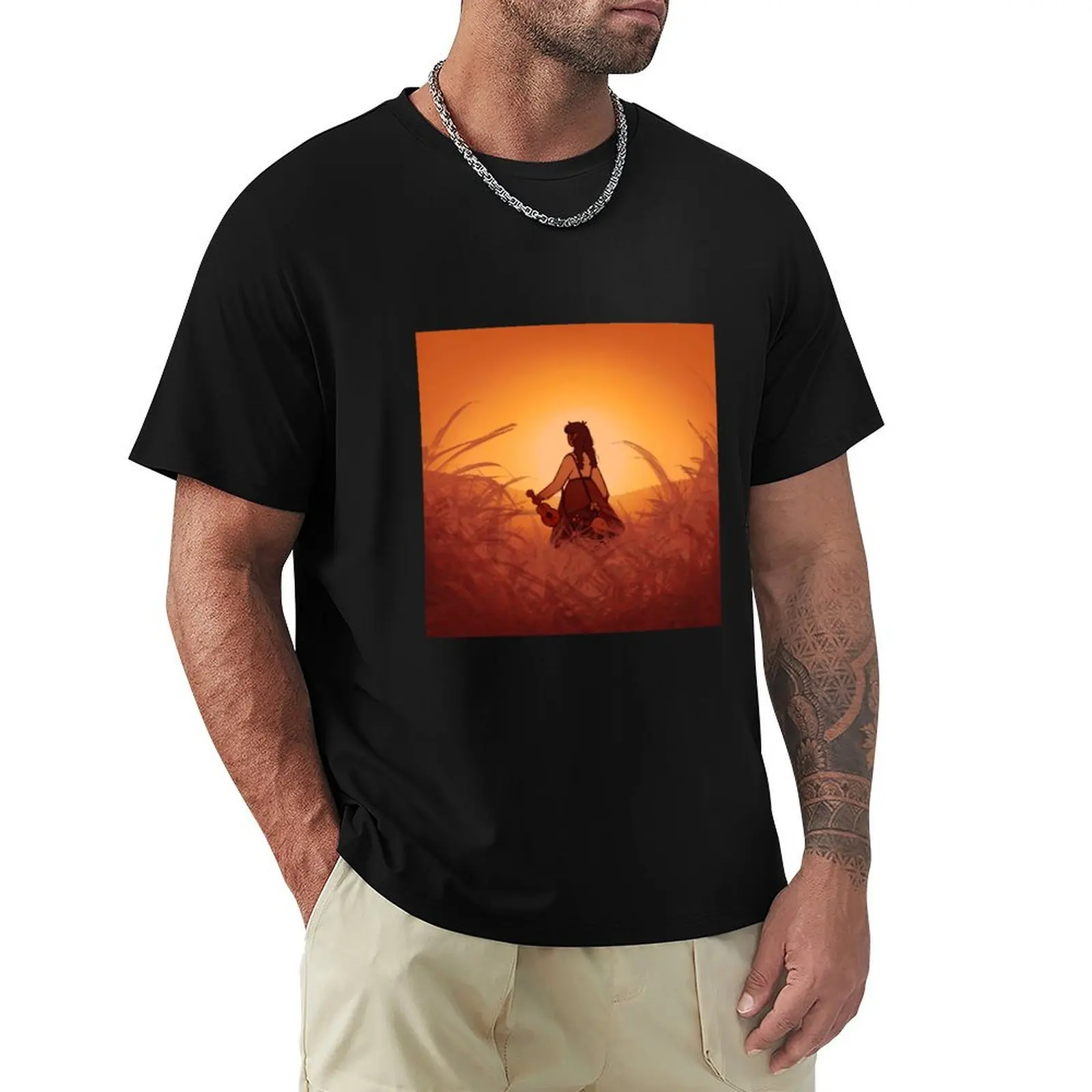 Travelling Bard Sunset Sky T-Shirt man t shirt cotton T-Shirt