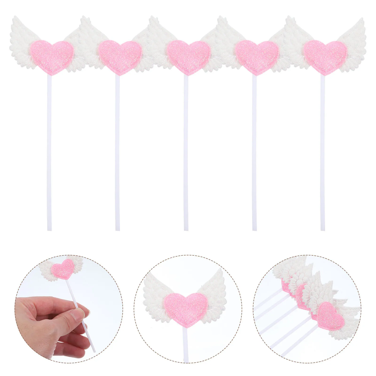 

5Pcs Love Heart Wings Cake Insert Toppers Premium Material Durable Safe for Special Occasions Celebrations Pink Home Accessories